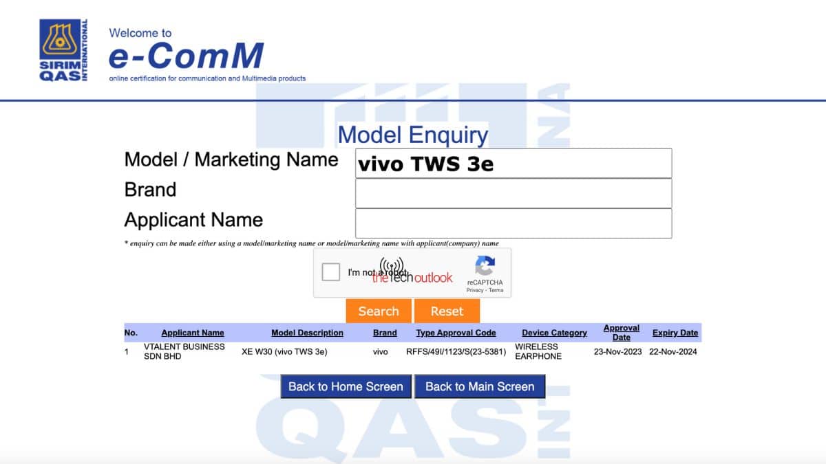 Vivo TWS 3e Earbuds Spotted On SIRIM Certification Website After