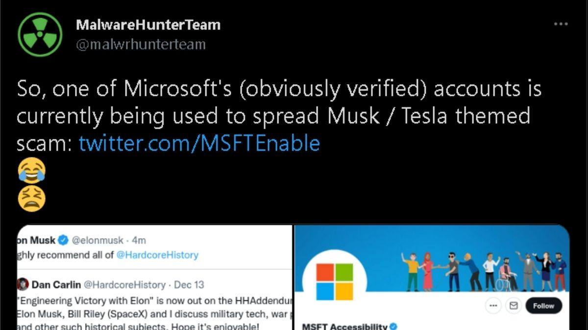 Microsoft's MSFT official account hacked, and was used to spread Musk Tesla scam