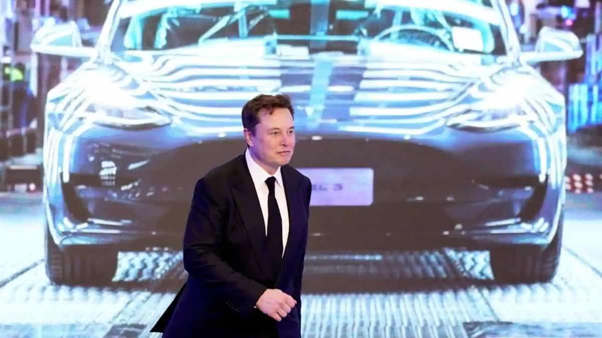 Image of elon musk with car at the background