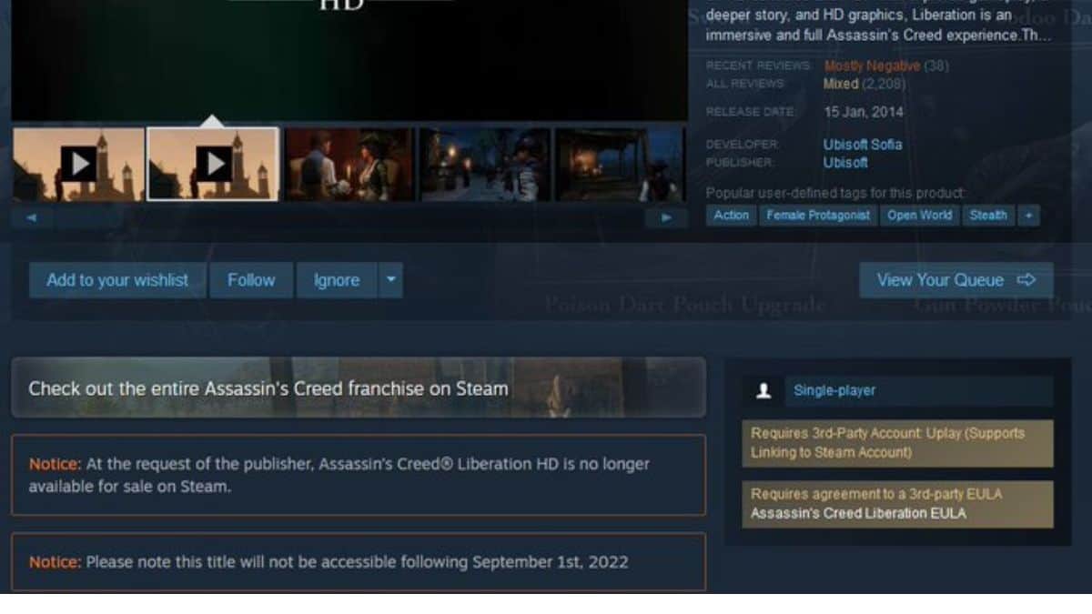 The current state of Assassin's Creed on Steam is indeed a digital horror