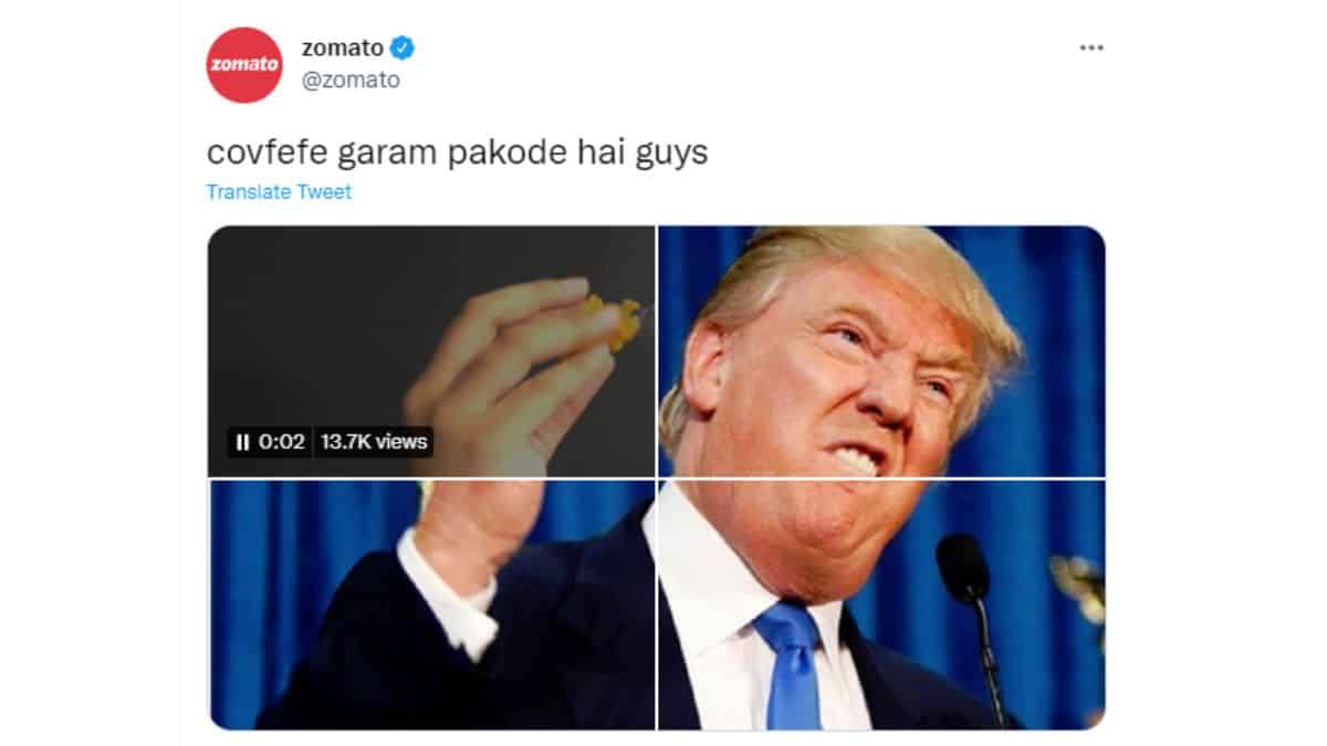 "covfefe garam pakode hai guys", Indian online food delivery app took a dig on former US President Donald J trump