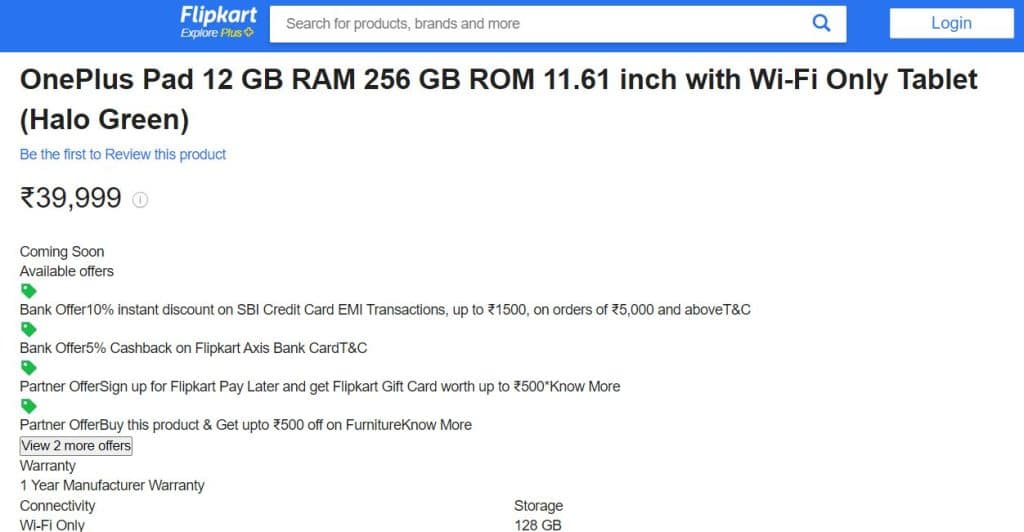 OnePlus Pad 12+256GB price