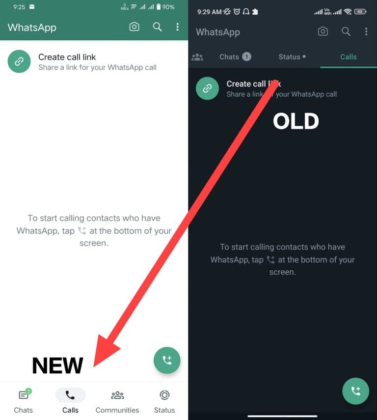 WhatsApp Chats, Calls, Communities, and Status bar is shifted to bottom ...