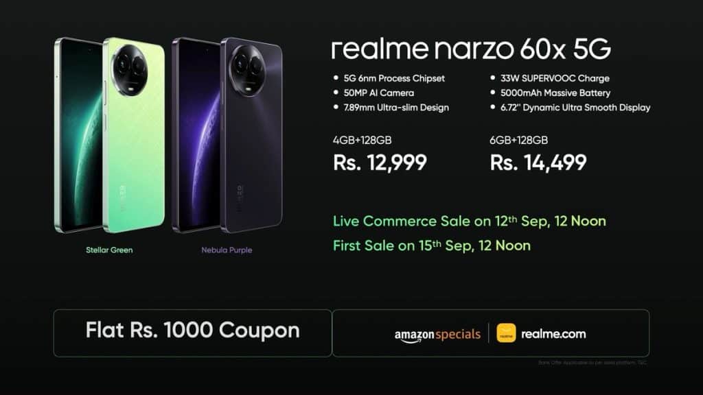 Realme Narzo 60x 5G and Buds T300 Launched in India: Sale Confirmed to ...