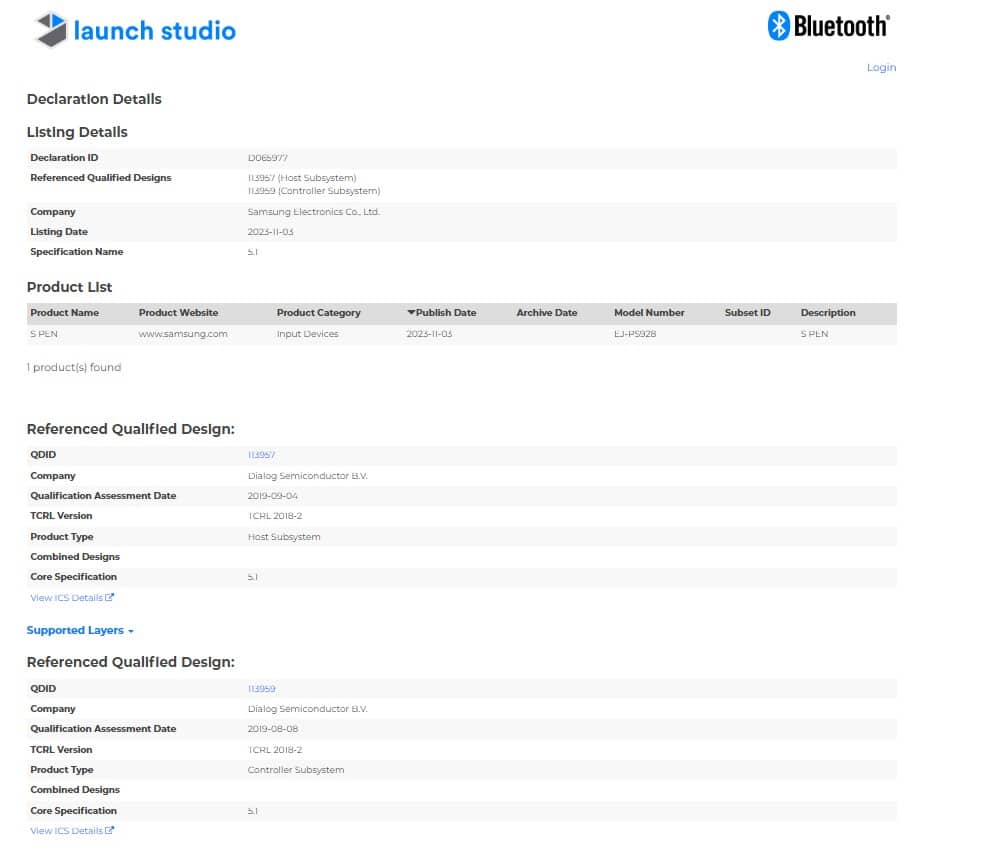 Samsung Galaxy S24 Ultra S Pen spotted on Bluetooth SIG website