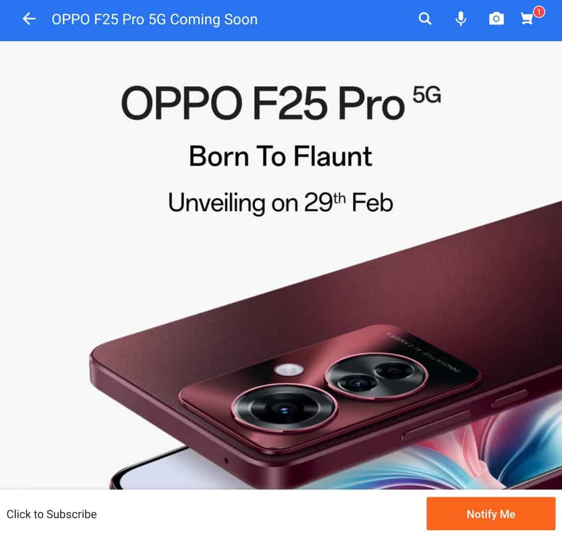 OPPO F25 Pro 5G page on Flipkart