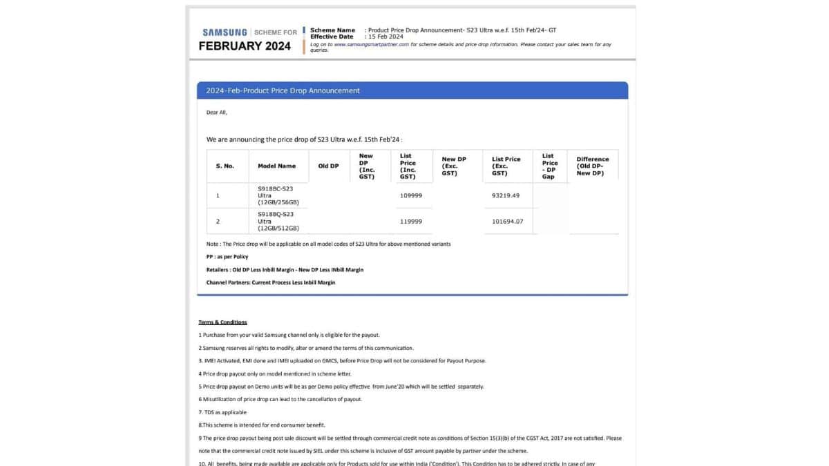 Samsung Galaxy S23 Ultra Price Drop in India