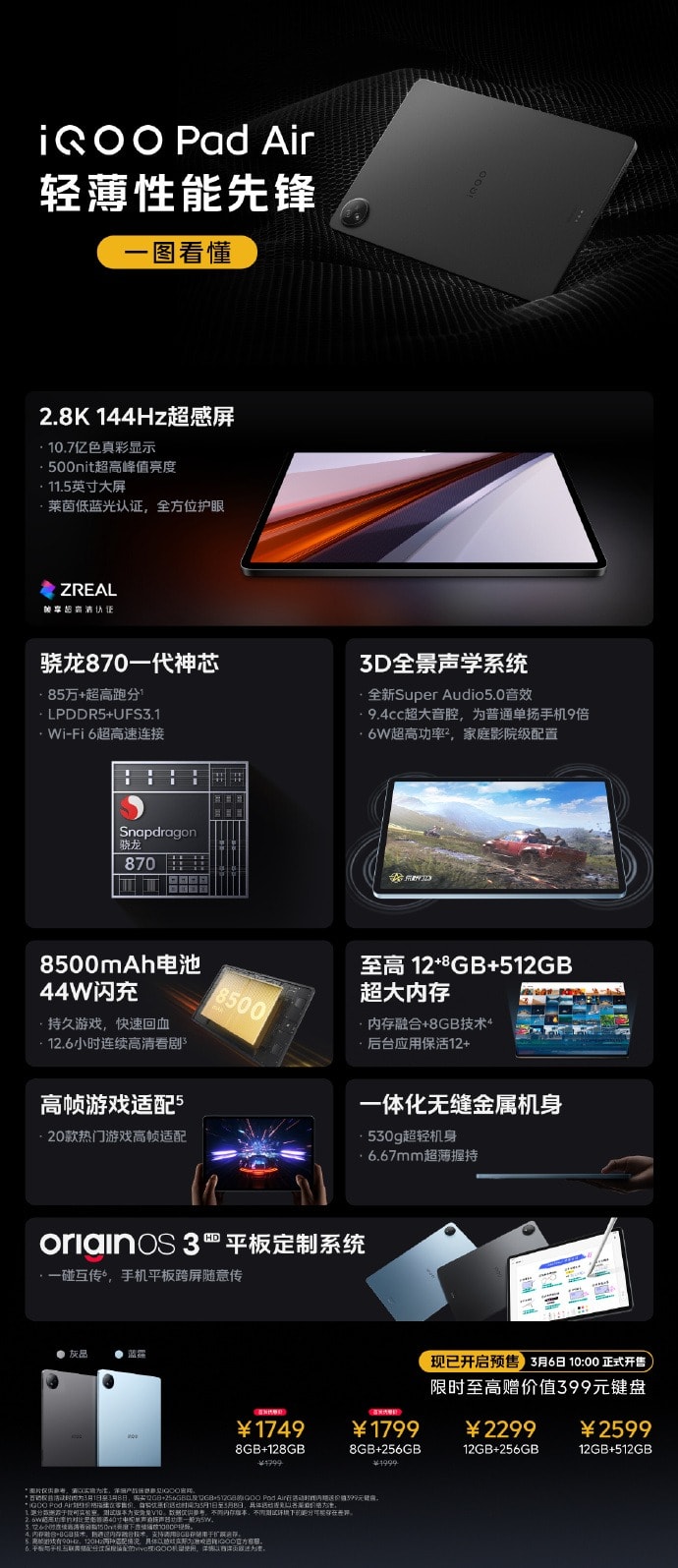 iQOO Pad Air - Key Specs