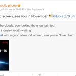 Nubia Z70 Ultra - November Launch - Weibo Post