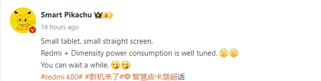 Redmi - New Small Tablet Coming - Smart Pikachu - Weibo Post