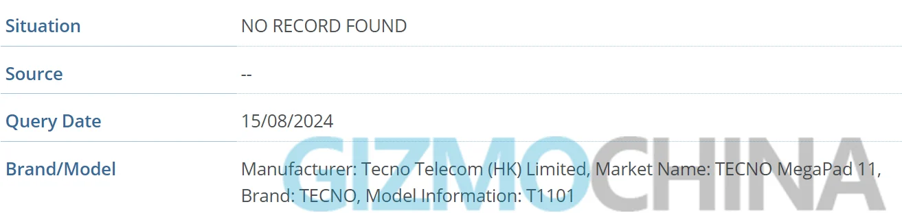 Tecno MegaPad 11 - IMEI