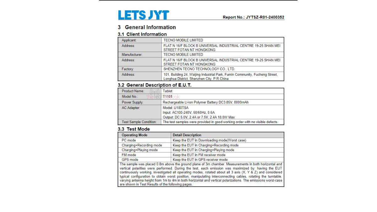 Tecno Megapad 11 spotted on FCC