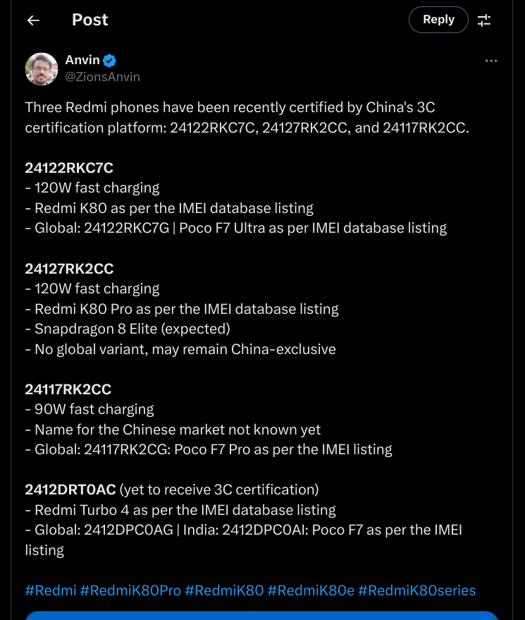 Upcoming Redmi & POCO Devices Update - X post