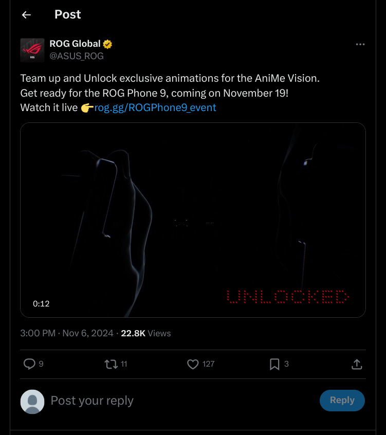 ASUS ROG Phone 9 - Team Up and Unlock Exclusive Animations for the AniMe Vision - 19th November 2024