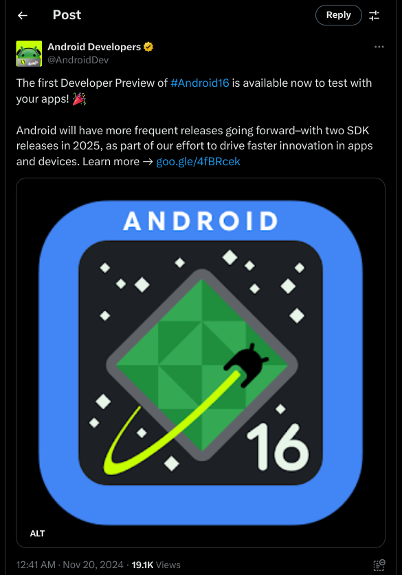 Android 16 - First Developer Preview Now Available