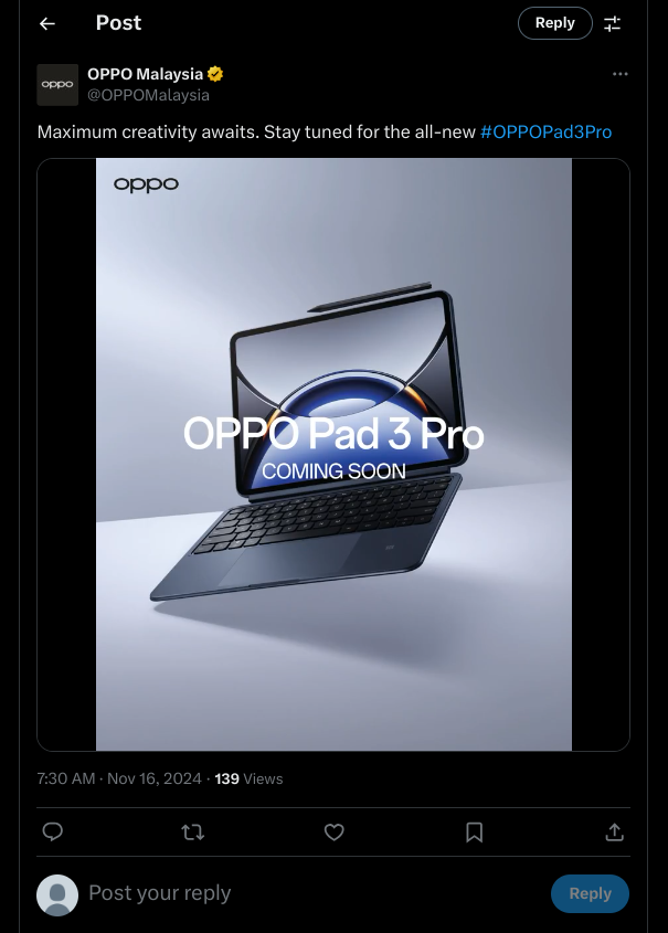 OPPO Pad 3 Pro - Malaysian Launch - Official X Update