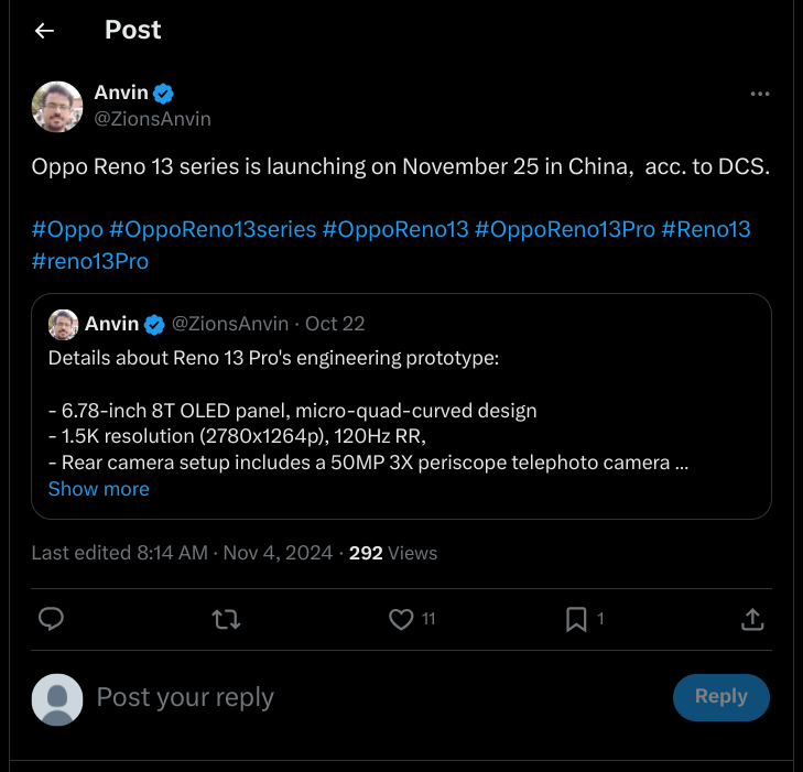 OPPO Reno 13 Series – China Launch Date