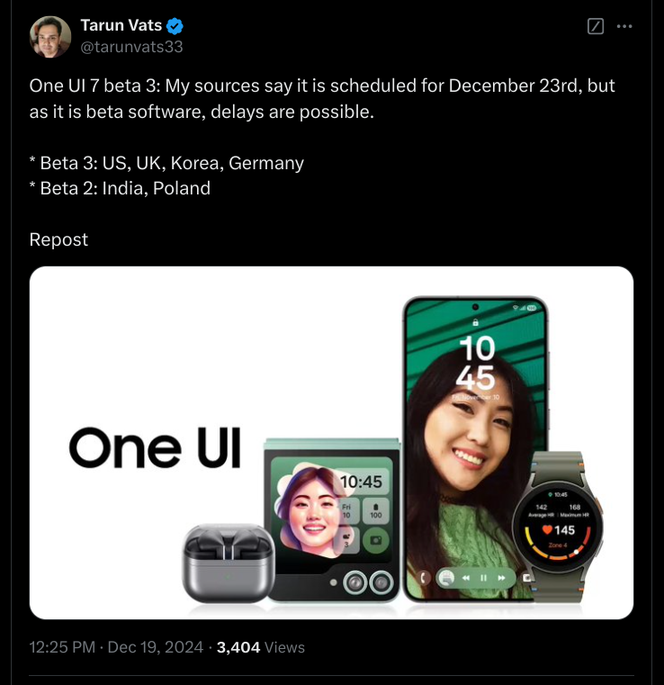 One UI 7 Beta 3 - Release Date