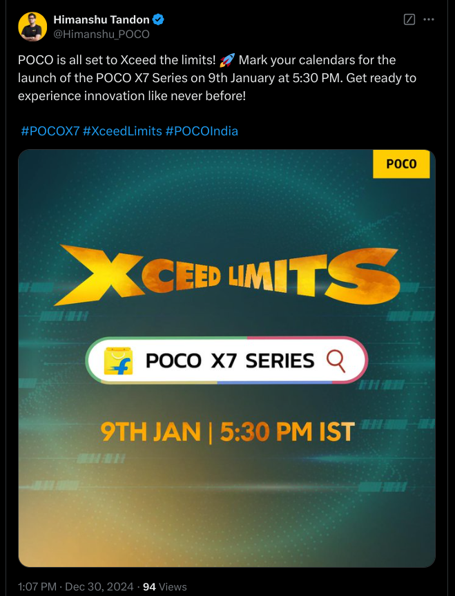 POCO X7 Series - India Launch Date - X Update