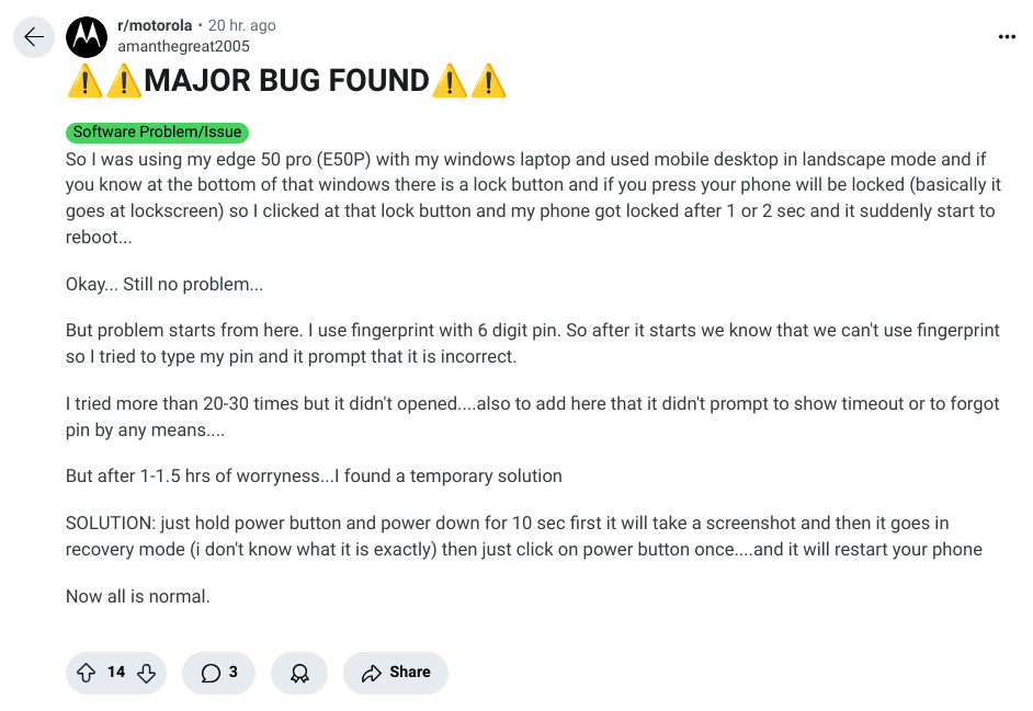 Motorola Edge 50 Pro - Major Bug Reported by Reddit User