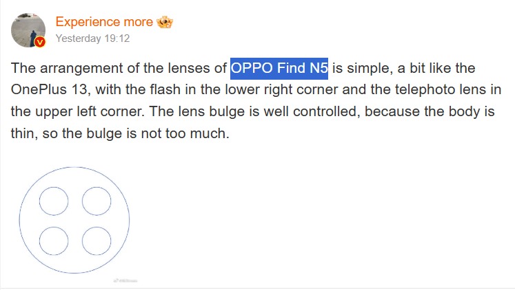 OPPO Find N5 - Lens Arrangement - Weibo Update