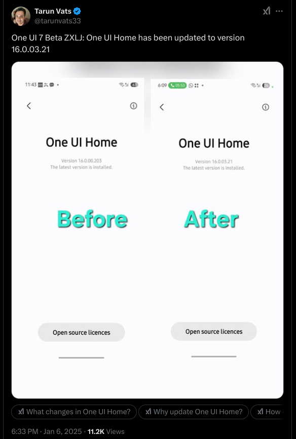 One UI 7 Beta ZXLJ - One UI Home has been updated to version 16.0.03.21