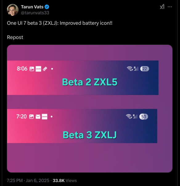 One UI 7 beta 3 (ZXLJ) - Improved battery icon!!