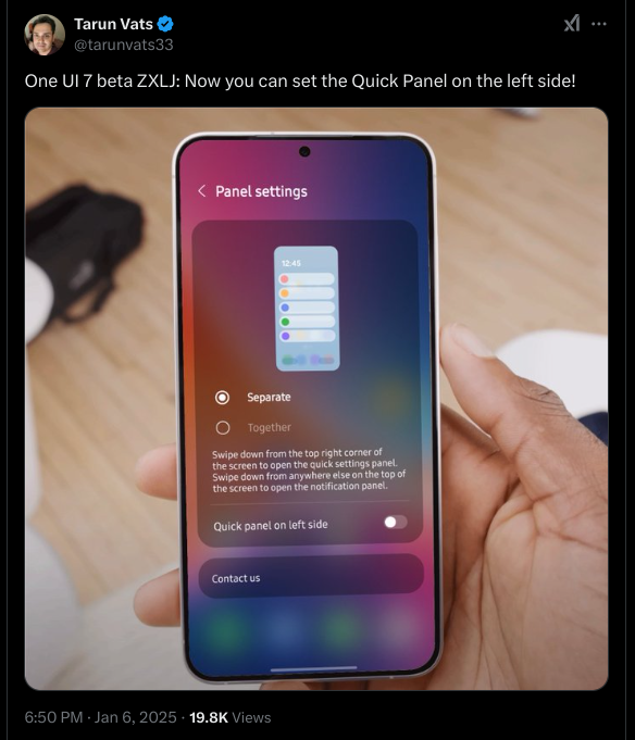 One UI 7 beta ZXLJ - Now you can set the Quick Panel on the left side!